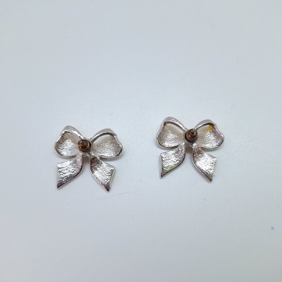 Vintage gold and silver tone bow earrings - Picture 6 of 7